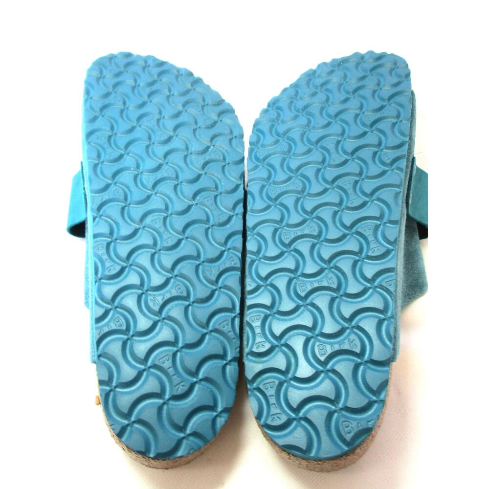 Nwd BIRKENSTOCK Turquoise Teal Suede Leather Slide Sandals Unisex M 9 / W 11 - Picture 13 of 14